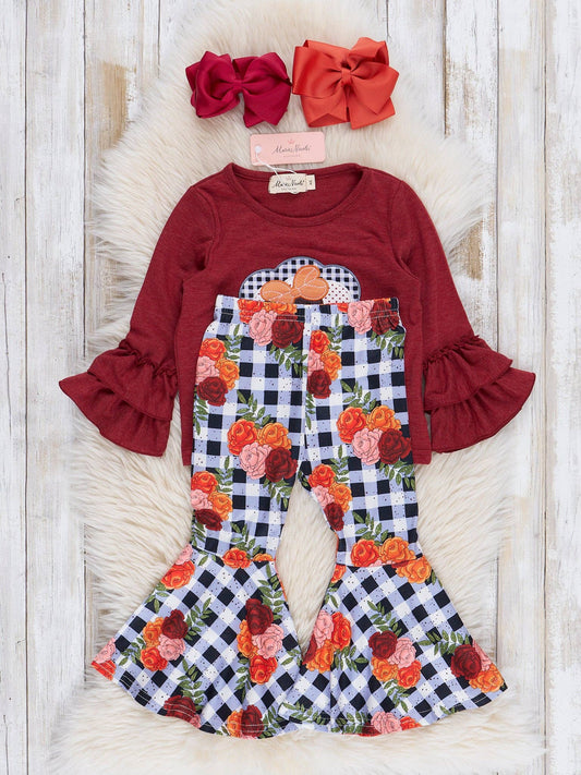 Burgundy Embroidered Turkey Bell Bottoms Outfit