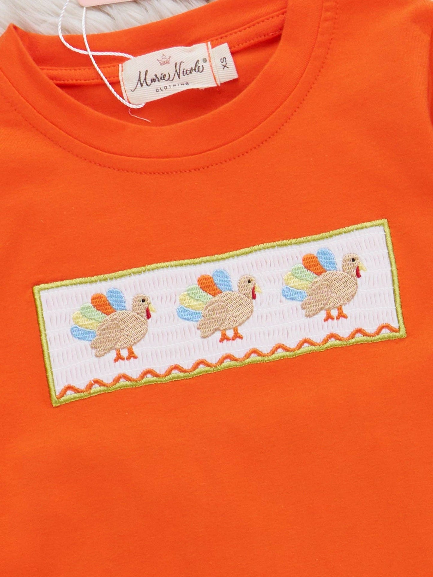 Plaid Smocked Embroidered Turkey Outfit