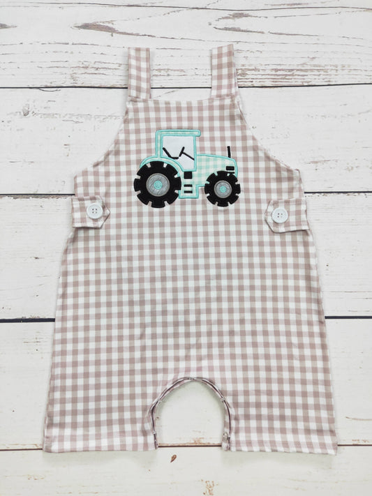 Baby Boy Tractor Checkered Romper