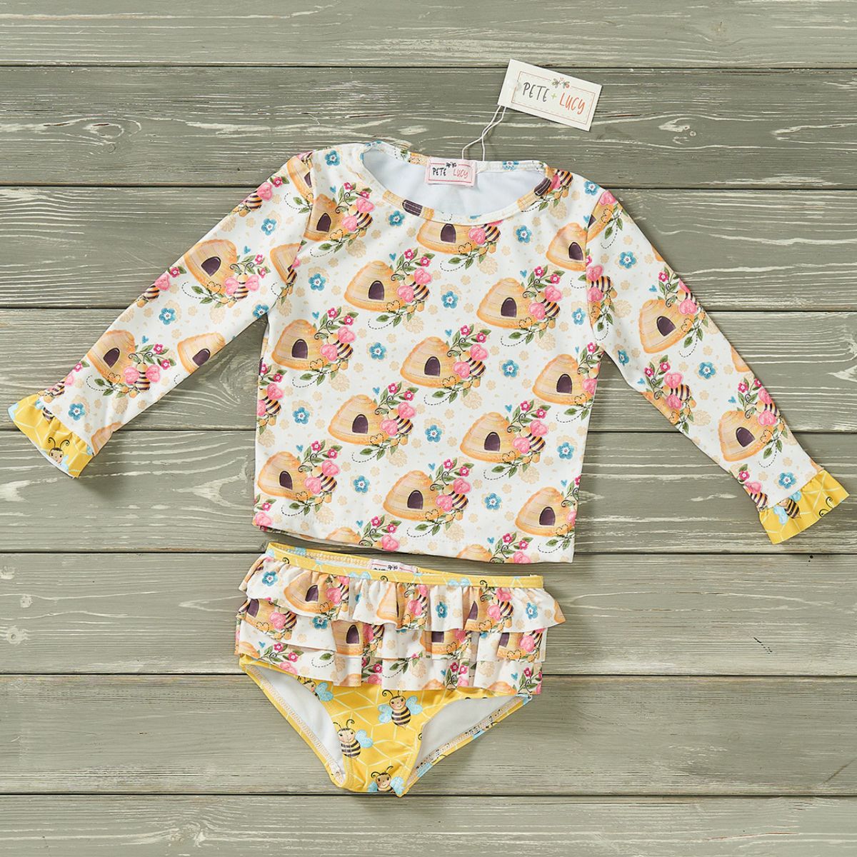 Sweet as Honey Baby Girls Two Piece Swimsuit (Rash Guard)